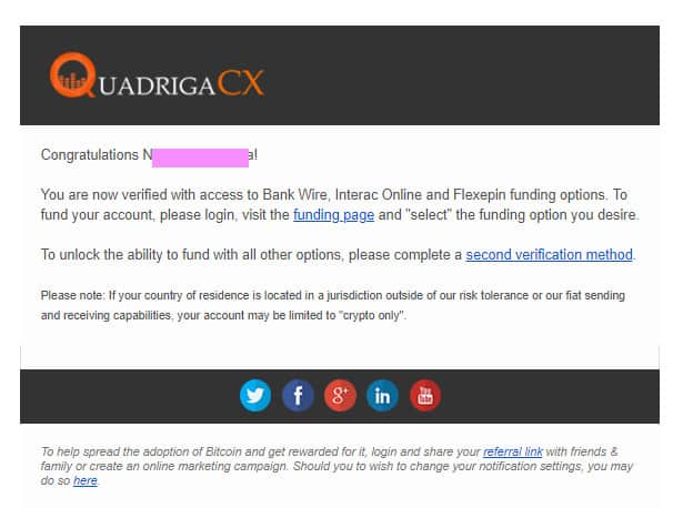 quadrigacx verification process -final email