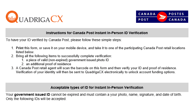 quadrigacx verification process -verification form